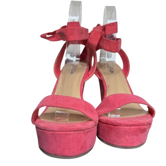 JustFab "Trina" Coral Colored Wedge Sandals, Lace-Up Tie, 4" Heel, Size 8 - Picture 5 of 10